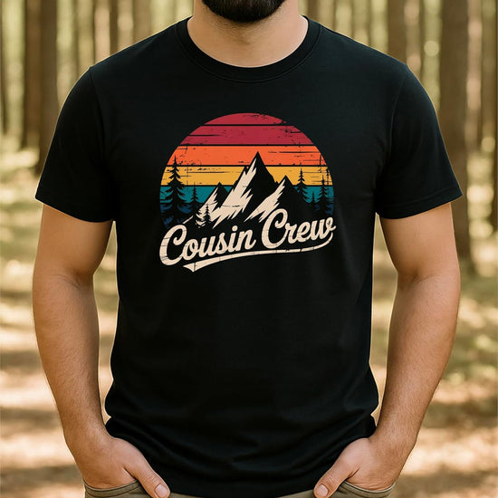 Multiple Cousin Crew shirts displayed showing size range from toddler to adult