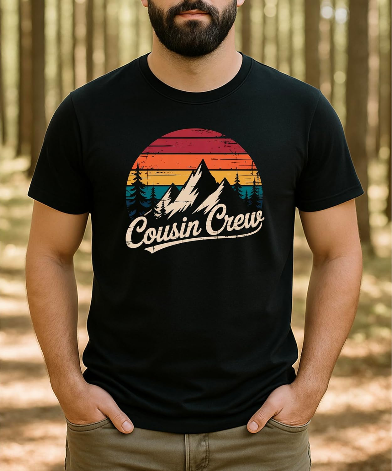 Multiple Cousin Crew shirts displayed showing size range from toddler to adult