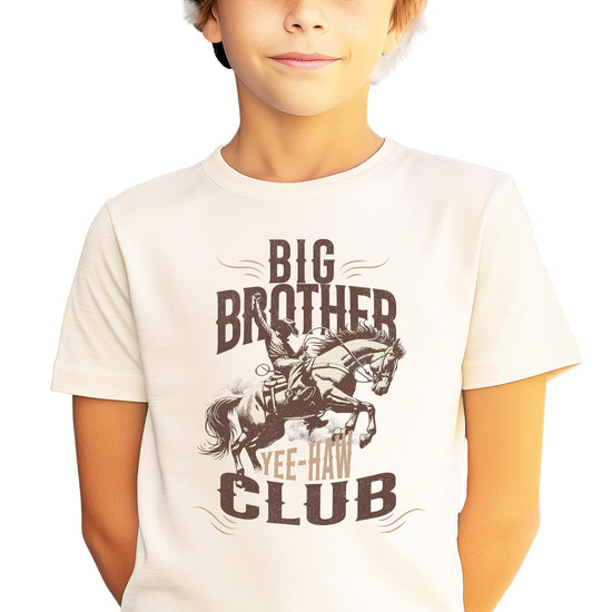 Close-up view of Big Brother Club shirt showing western typography and design details