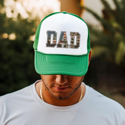 American Flag Camo Mountain Dad Trucker Hat Patriotic Father's Day Gift