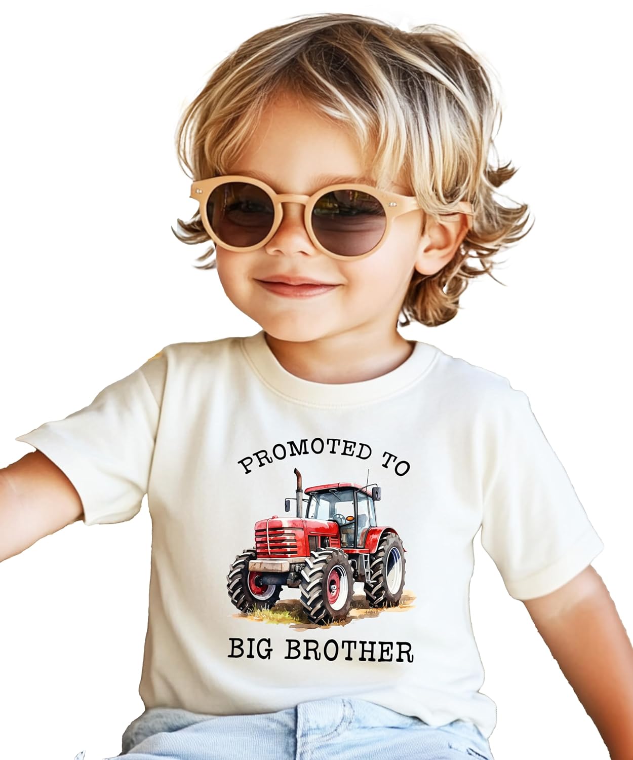 Back view of natural colored boys tee showing shirt construction and fit