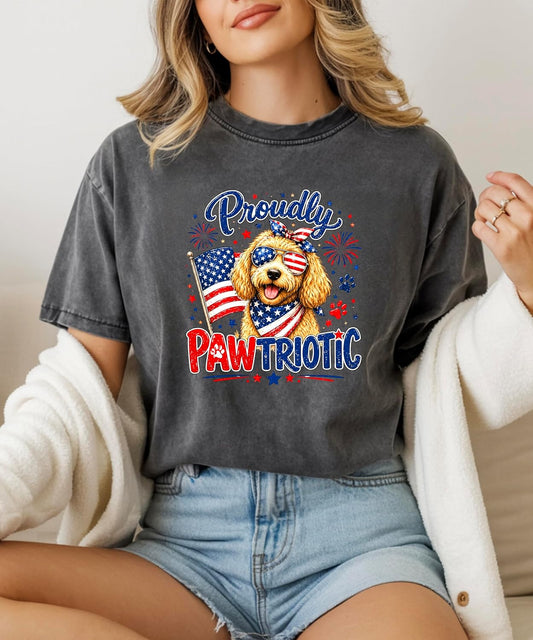 Proudly Pawtriotic Doodle Dog 4th of July Women's Graphic Tee