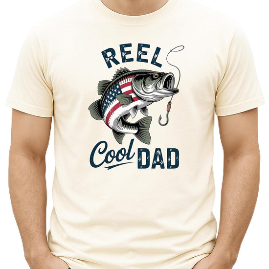 Fishing dad shirt modeled showing comfortable fit and vintage-style graphic