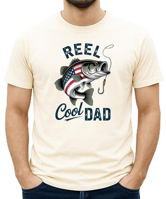 Fishing dad shirt modeled showing comfortable fit and vintage-style graphic