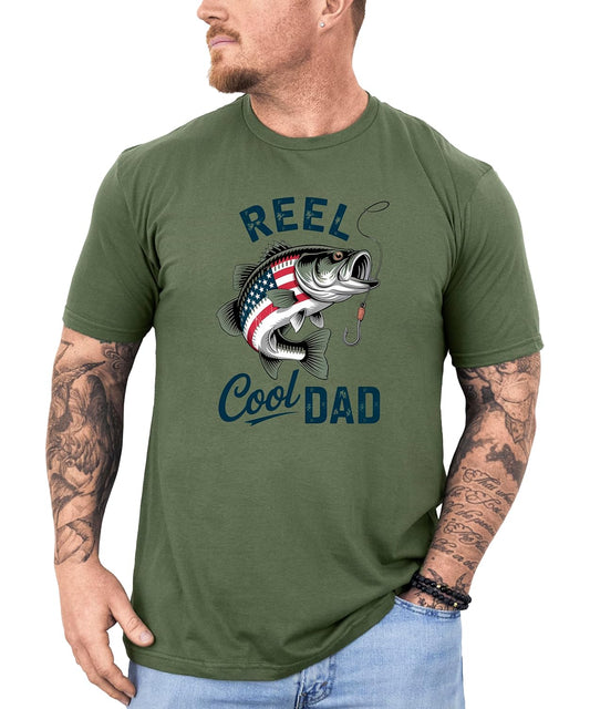 Close-up of patriotic bass fishing graphic with Americana flag design