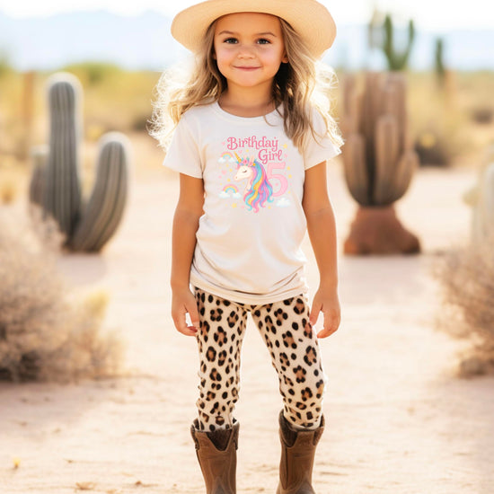 Close up detail of unicorn birthday shirt graphic with rainbow colors and sparkles