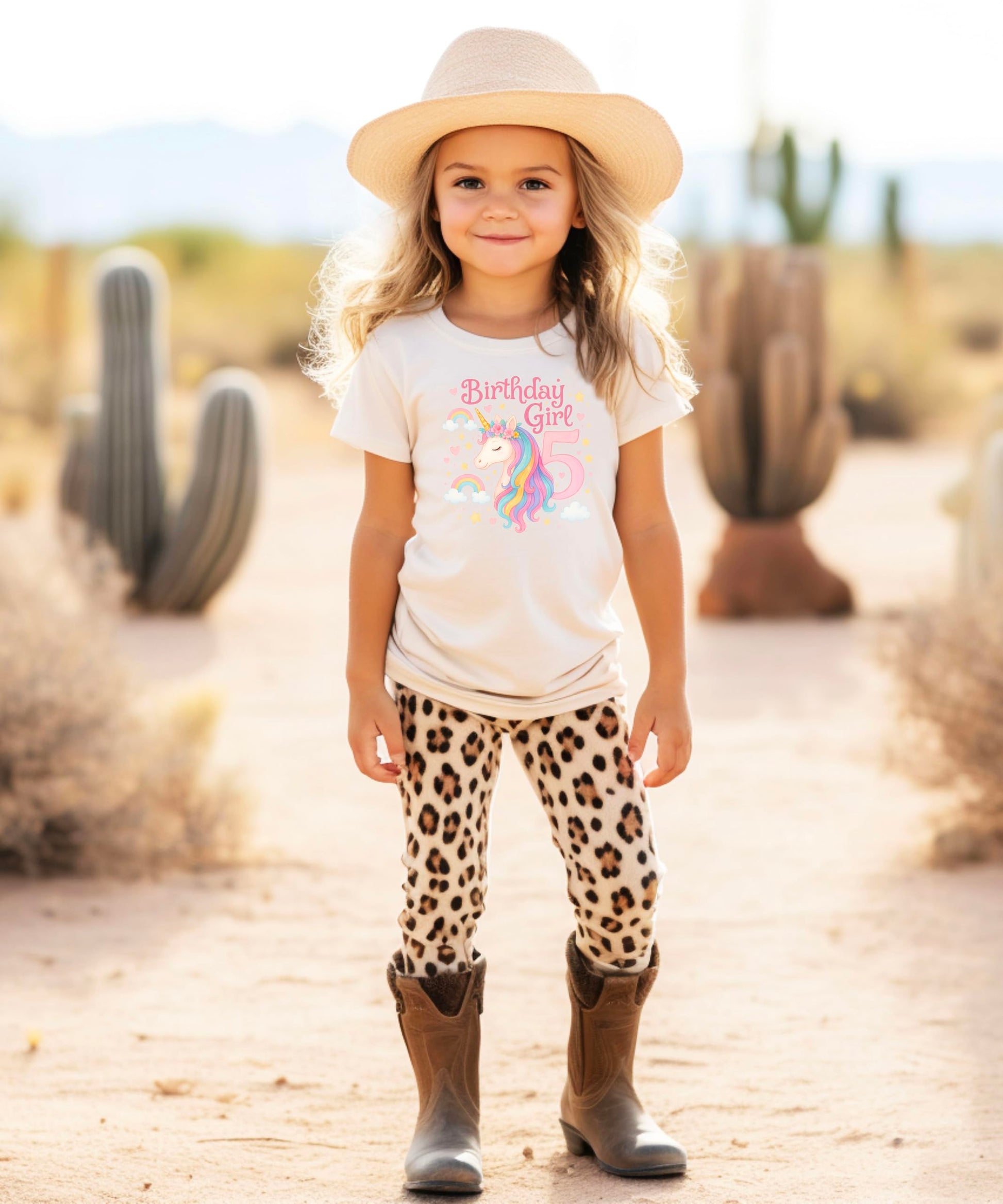 Close up detail of unicorn birthday shirt graphic with rainbow colors and sparkles
