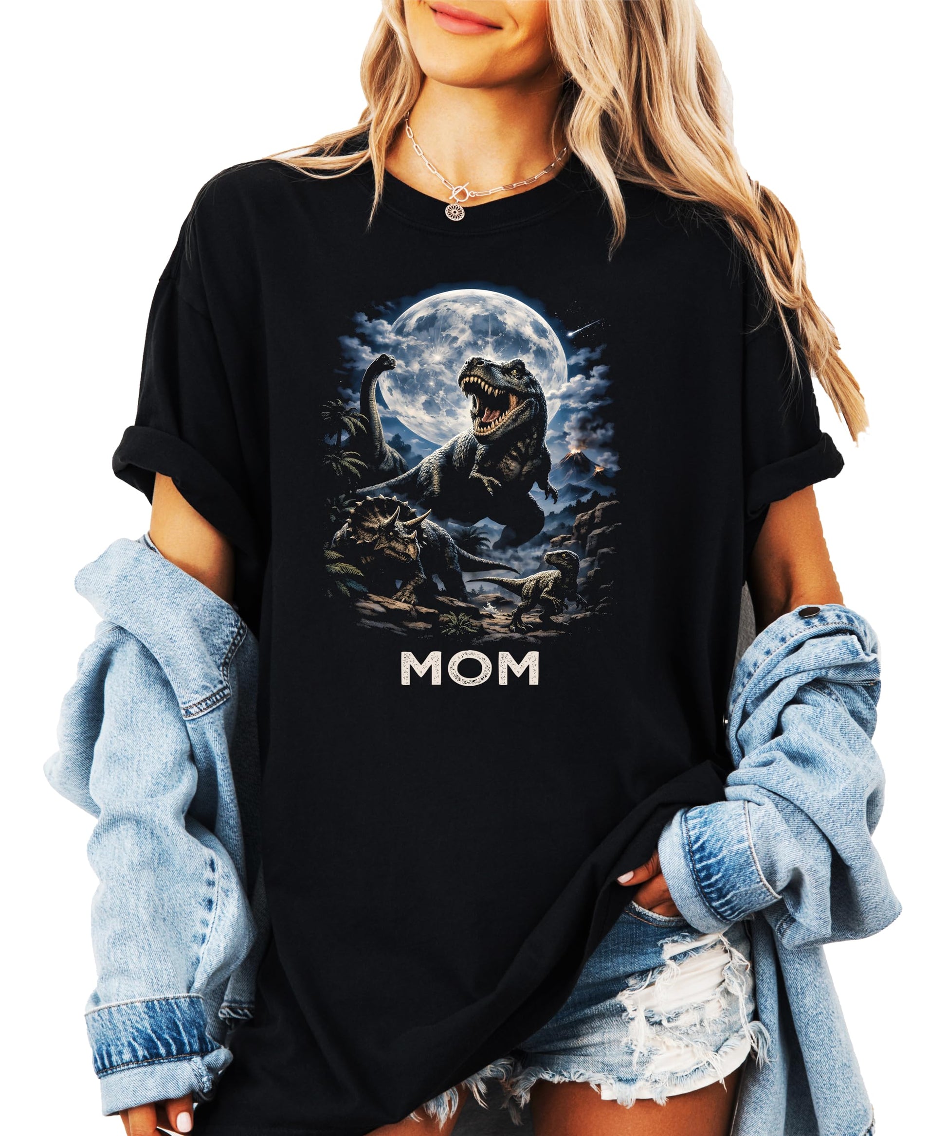 Back view of T-Rex dinosaur birthday shirt showing print quality and fit