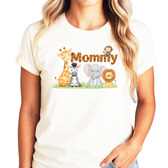 Safari animals first birthday shirt design mockup on various family members