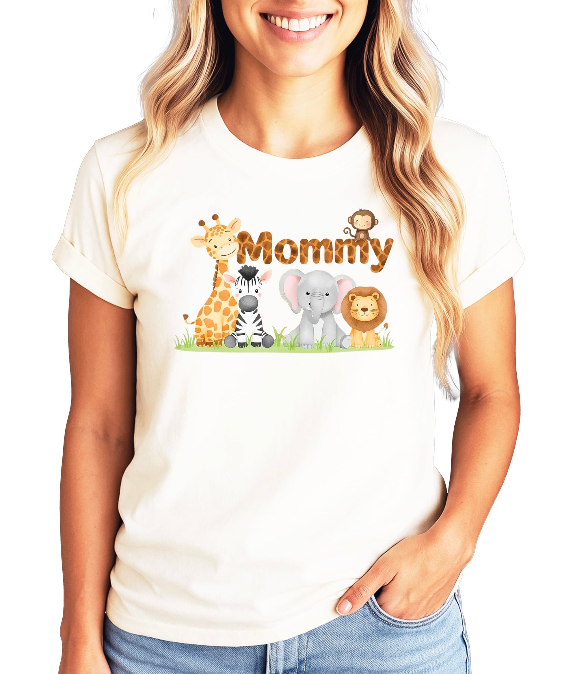 Safari animals first birthday shirt design mockup on various family members