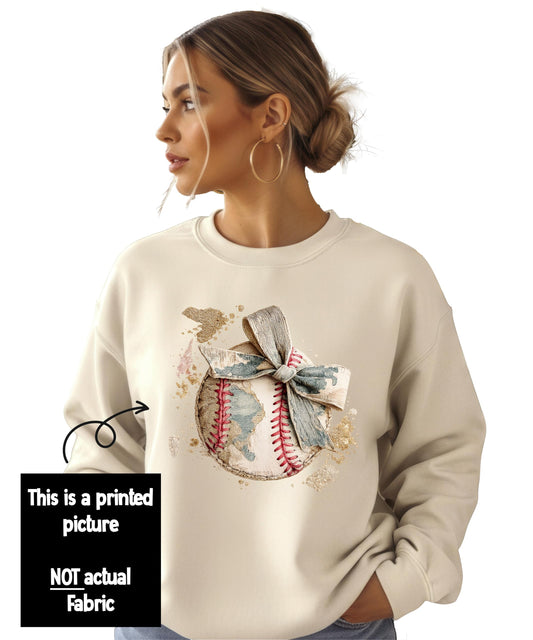 Camo Coquette Bow Baseball Sweatshirt for Women & Youth