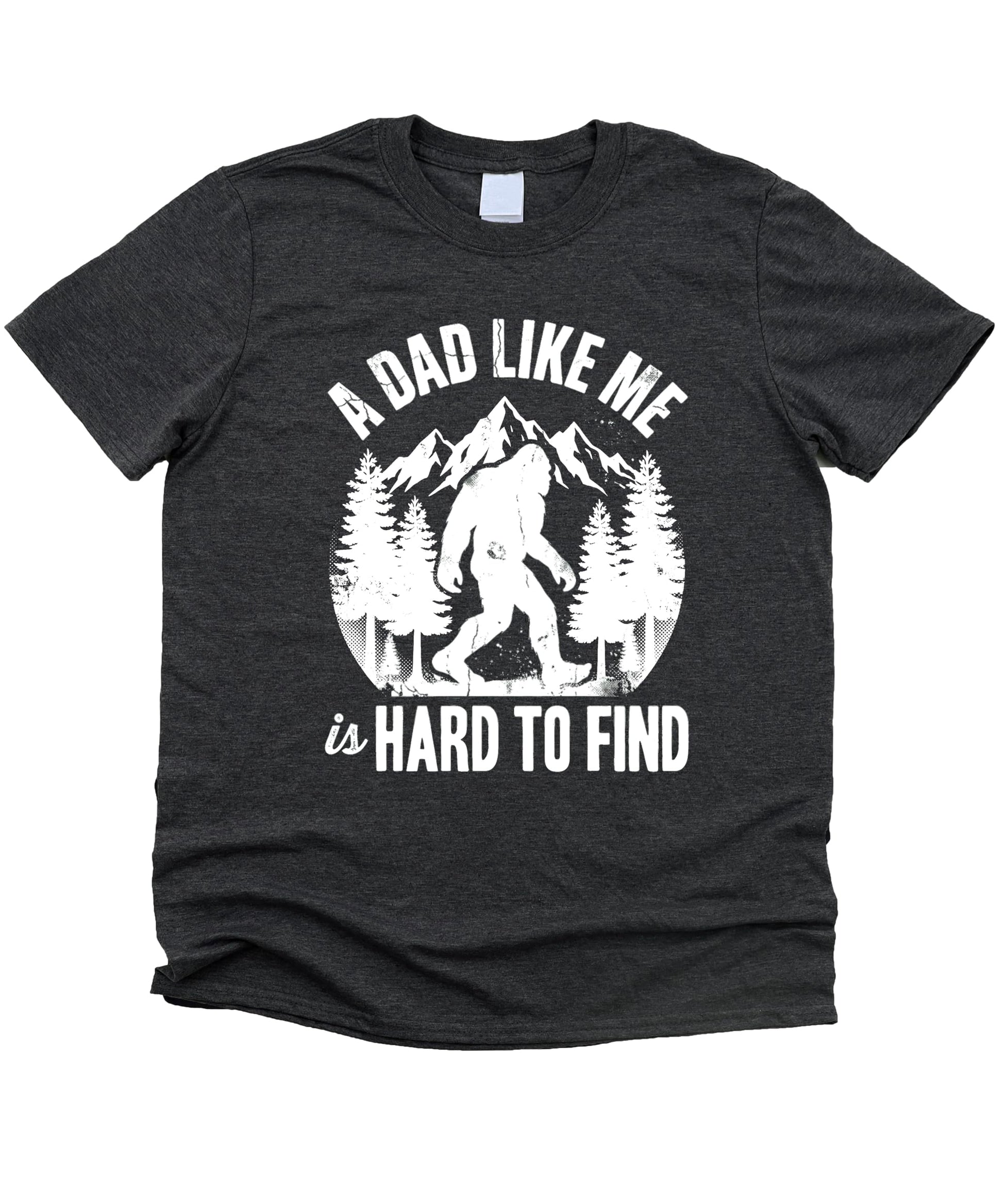 Natural colored Bigfoot Father's Day shirt showing distressed mountain forest design
