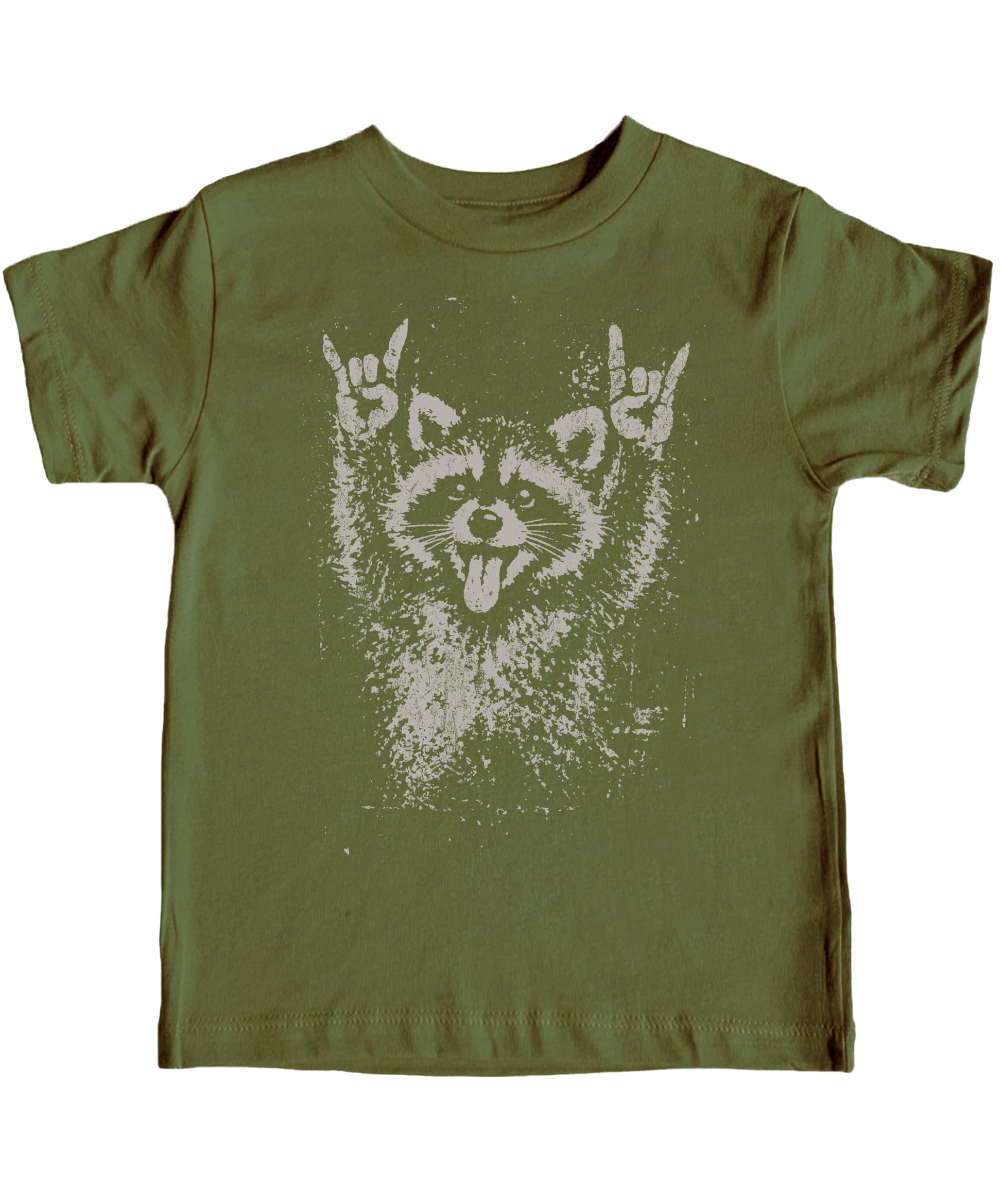 Rock and roll raccoon shirt family sizing chart showing unisex fit options from infant to adult 2XL