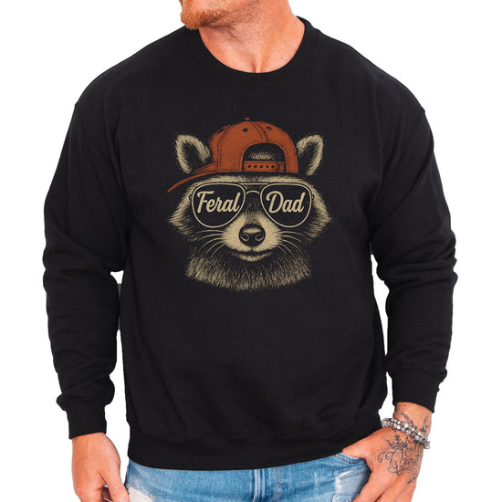 Feral Dad raccoon graphic sweatshirt product shot showing full front design