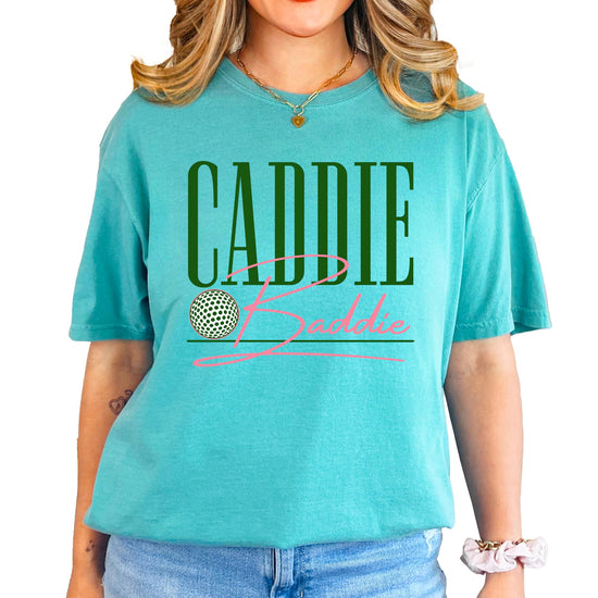 Side view of Caddie Baddie golf shirt showing fit and style