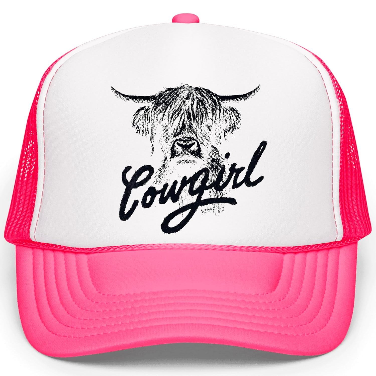 Back view of trucker hat showing black mesh panels and snapback adjustment