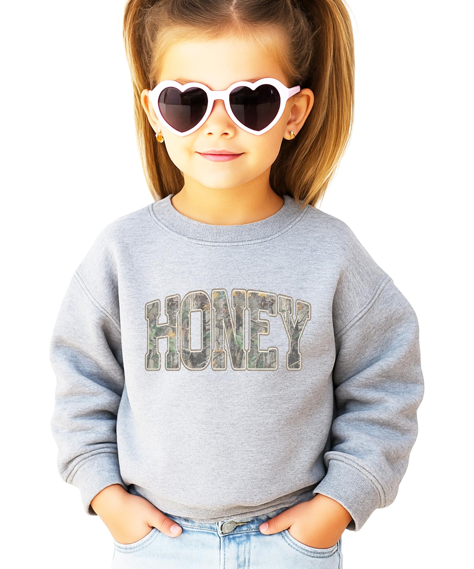 Flat lay of Honey Camo army green camouflage sweatshirt