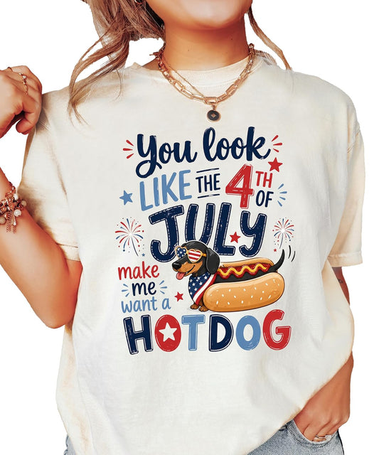 You Look Like the 4th of July Funny Patriotic Dachshund Hotdog Tee