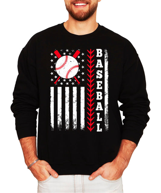 Olive Loves Apple Patriotic Baseball Sweatshirt for Women, Men & Kids - Game Day USA American Flag Sports Unisex Pullover