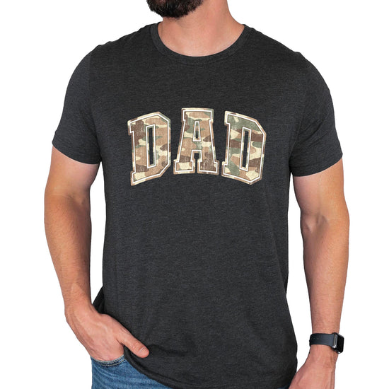 Back view of men's black dad hunting graphic t-shirt
