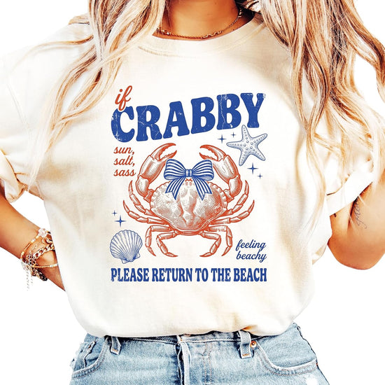 Back view of If Crabby Please Return to Beach shirt showing garment dyed texture