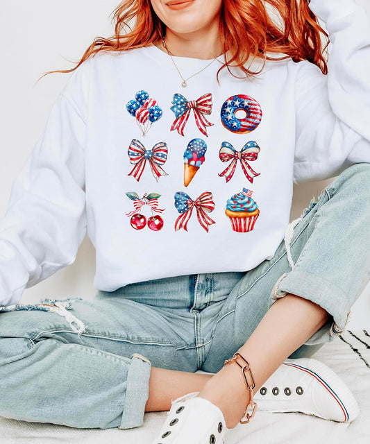 4th of July Patriotic Family Matching Crewneck Sweatshirt USA Red White Blue