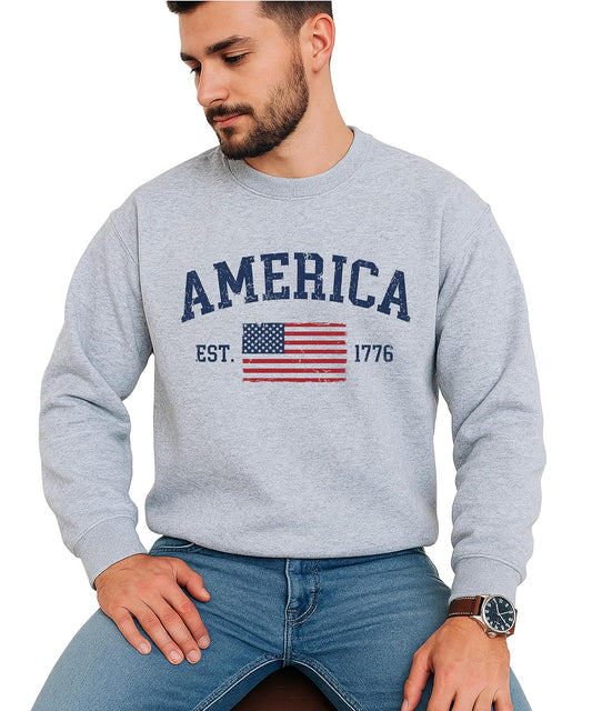 America Est 1776 Sweatshirt - Patriotic USA Flag 4th of July Pullover