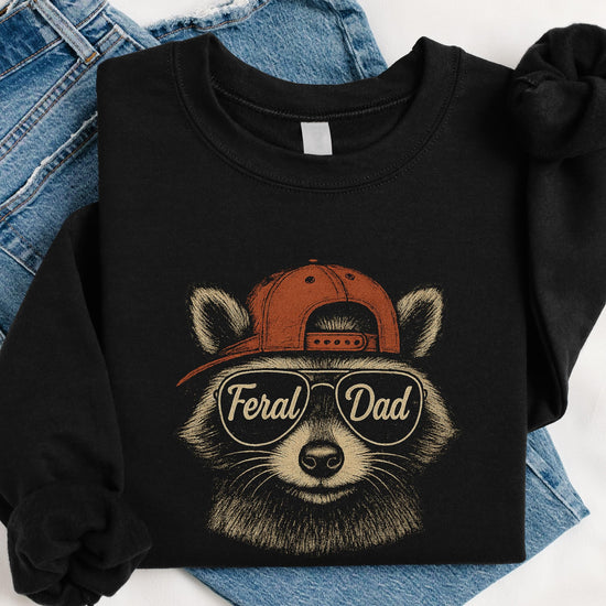 Funny dad sweatshirt with cool raccoon character wearing sunglasses and cap