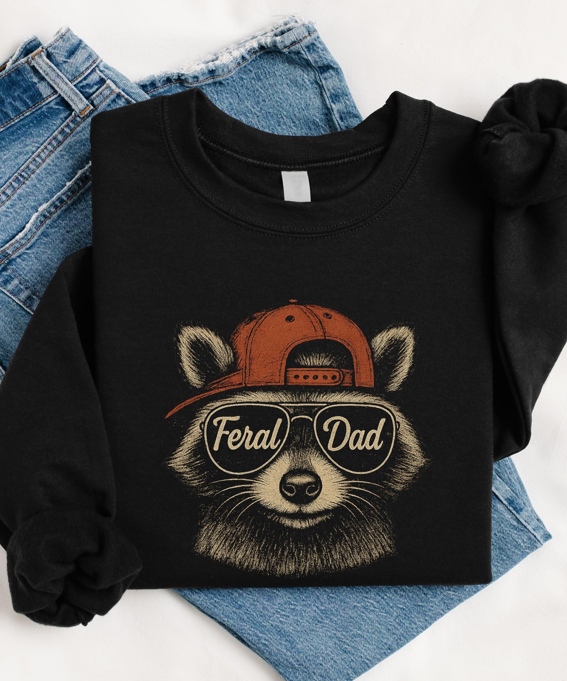 Funny dad sweatshirt with cool raccoon character wearing sunglasses and cap