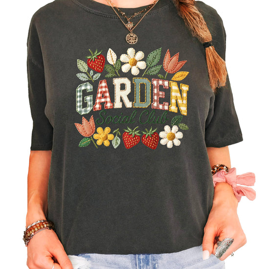Back view of Garden Social Club blue jean shirt displaying fit and style