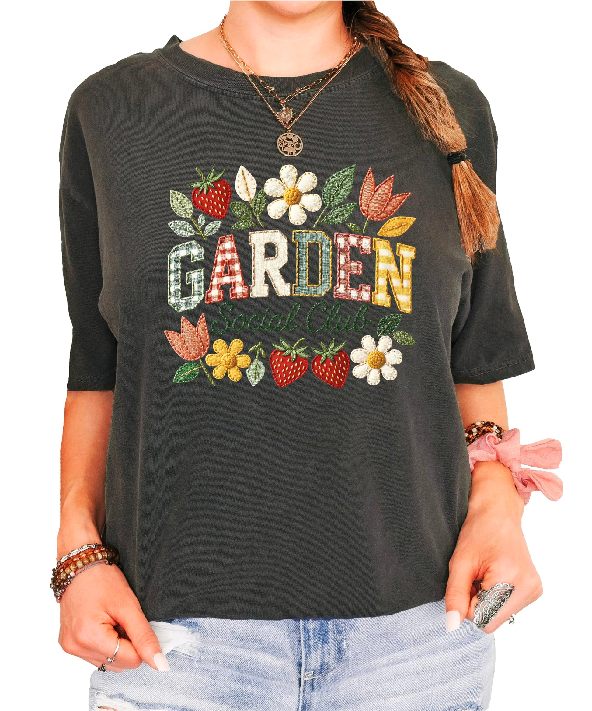 Back view of Garden Social Club blue jean shirt displaying fit and style