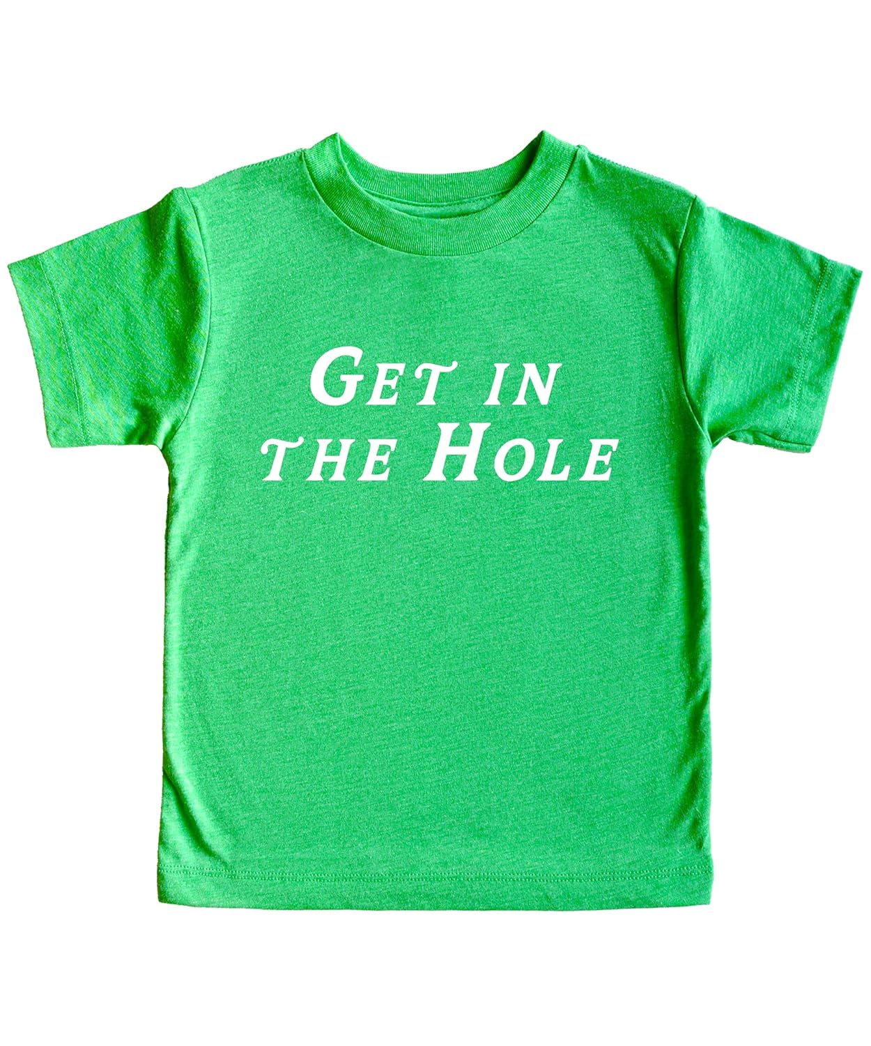 Model wearing Get in the Hole golf tee demonstrating relaxed unisex fit