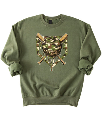 Olive Loves Apple Camo Baseball Sweatshirt for Men Women & Kids - Baseball or Softball Graphic Crewneck Game Day Pullover