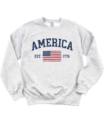 Back view of America Est 1776 patriotic sweatshirt showing clean design without graphics