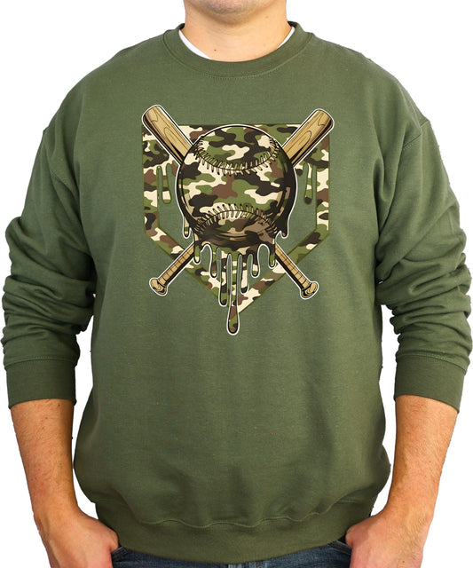 Olive Loves Apple Camo Baseball Sweatshirt for Men Women & Kids - Baseball or Softball Graphic Crewneck Game Day Pullover