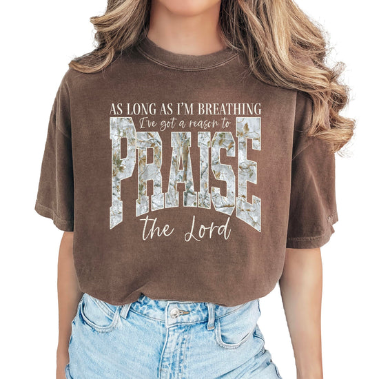 Close-up of collegiate style lettering on women's Christian faith Easter shirt with rustic texture detail