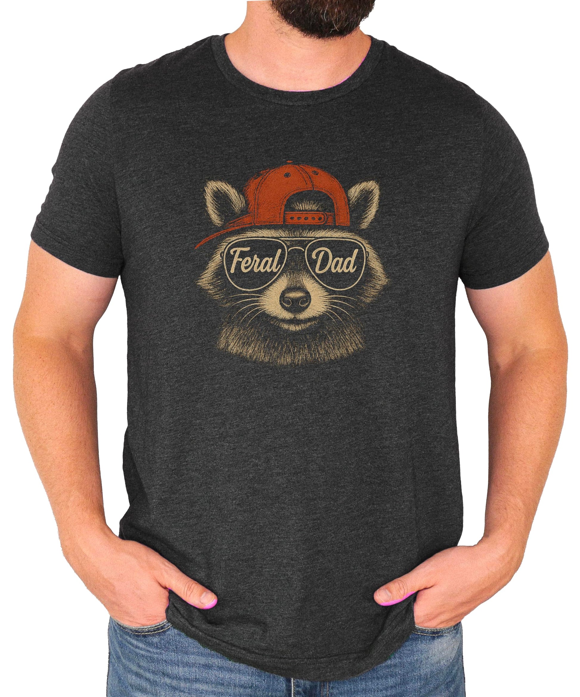 Feral Dad men's t-shirt flat lay showing full shirt design and print quality