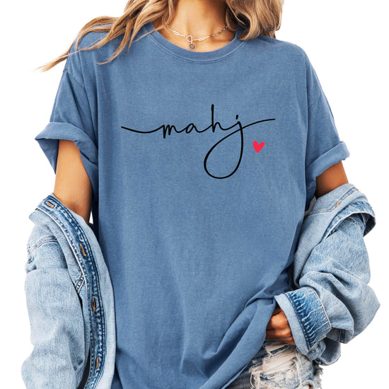 Back view of mahj script shirt showing clean design and comfortable fit