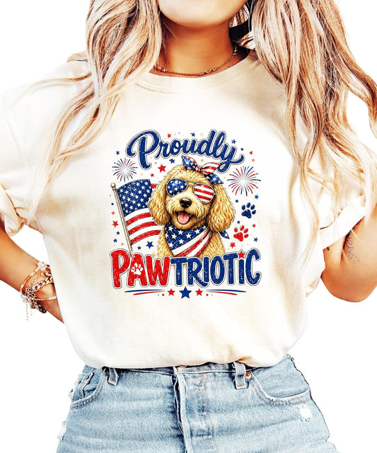 Proudly Pawtriotic Doodle Dog 4th of July Women's Graphic Tee
