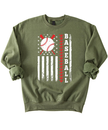 Olive Loves Apple Patriotic Baseball Sweatshirt for Women, Men & Kids - Game Day USA American Flag Sports Unisex Pullover