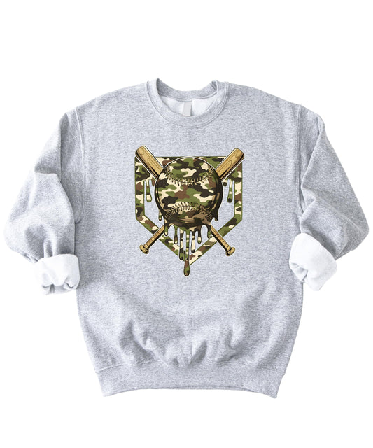 Olive Loves Apple Camo Baseball Sweatshirt for Men Women & Kids - Baseball or Softball Graphic Crewneck Game Day Pullover