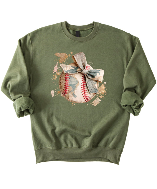 Camo Coquette Bow Baseball Sweatshirt for Women & Youth