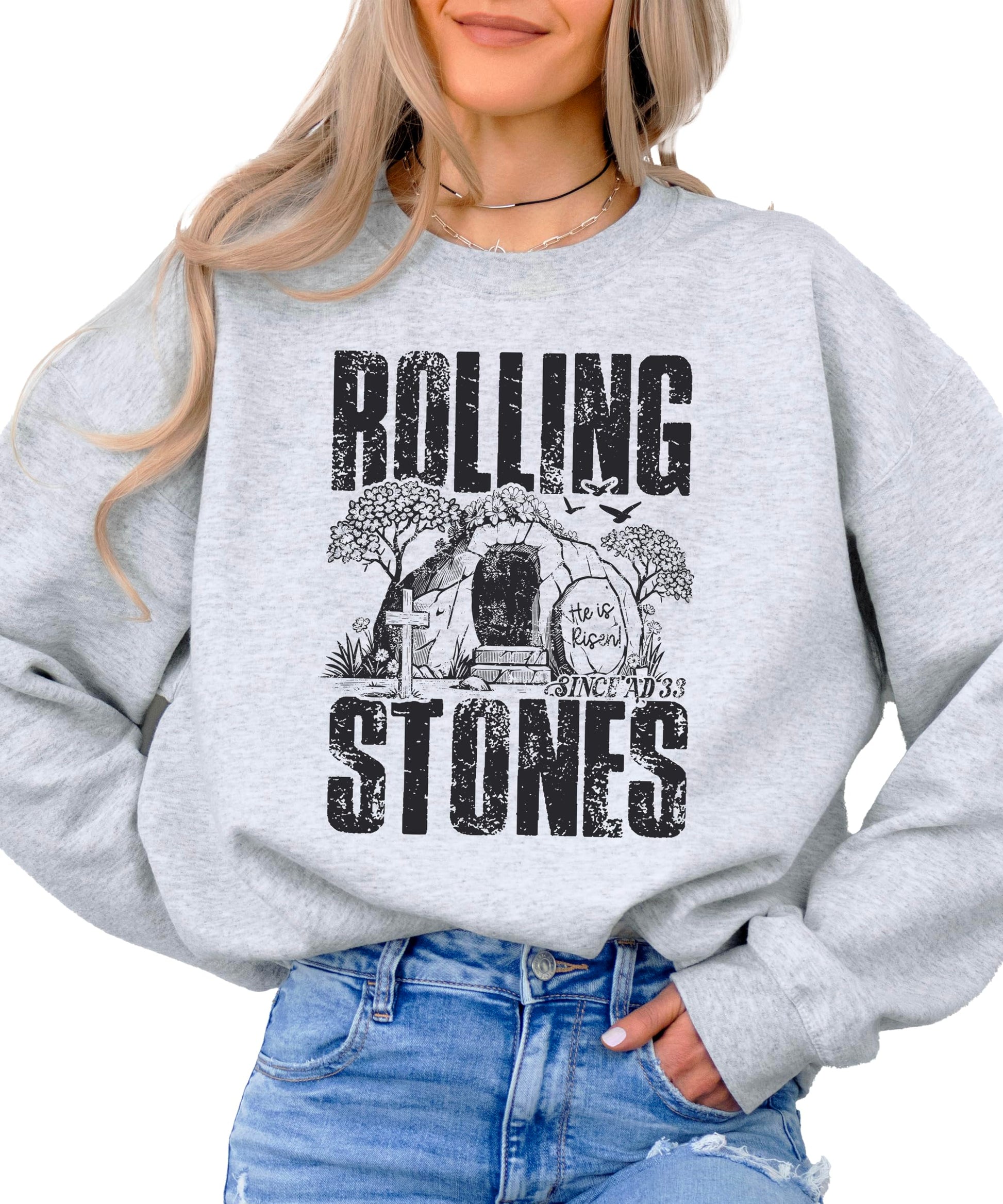 Full view of unisex Christian Easter sweatshirt showing fit and design placement