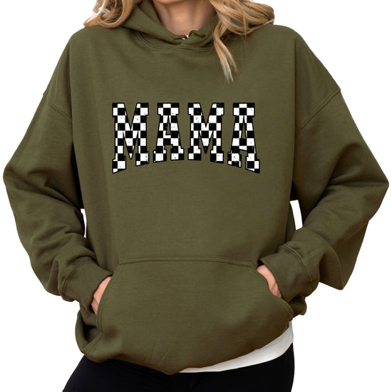 Checkered Mama hoodie for women in Army Green - view 1