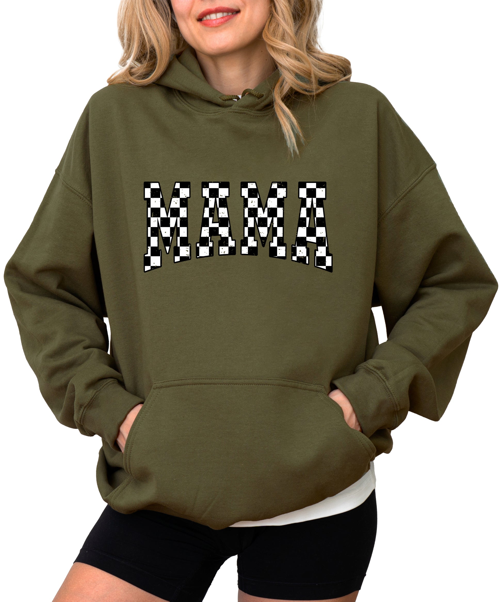 Checkered Mama hoodie for women in Army Green - view 1