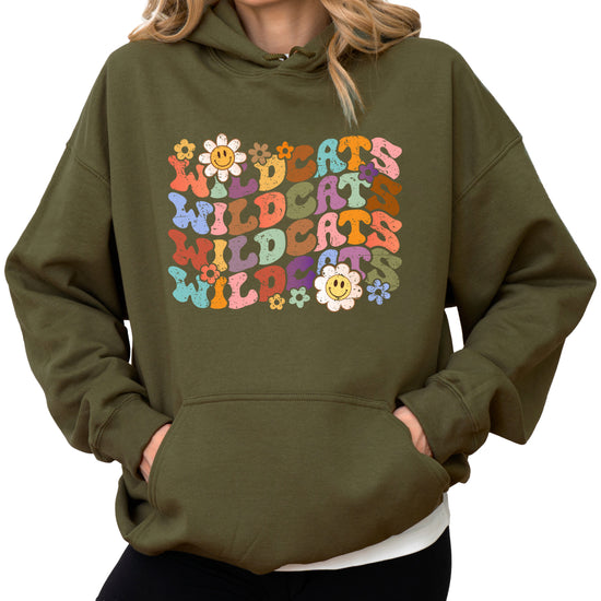 Wildcats Retro Floral Hoodie - Army Green view 1