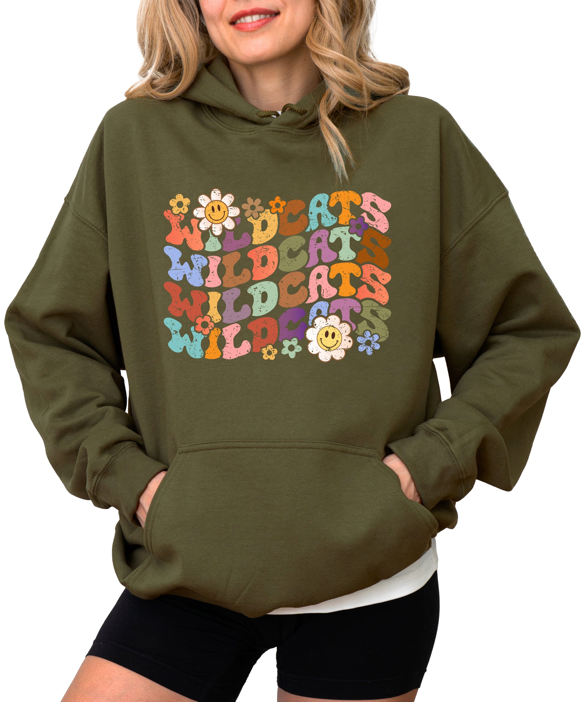 Wildcats Retro Floral Hoodie - Army Green view 1