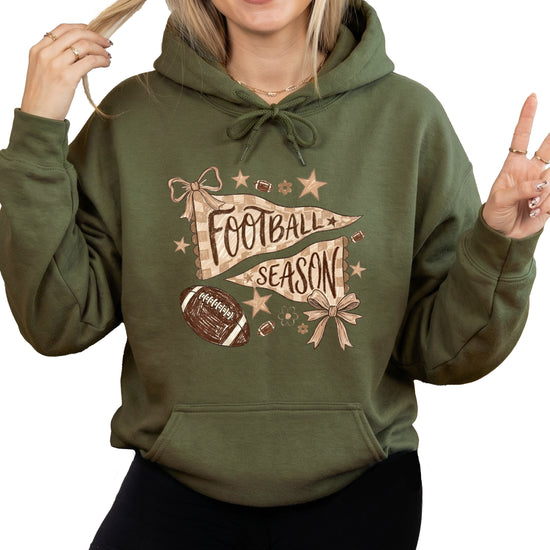 Football Season Coquette Bow Pennant Game Day Hoodie for Women - Army Green - view 1