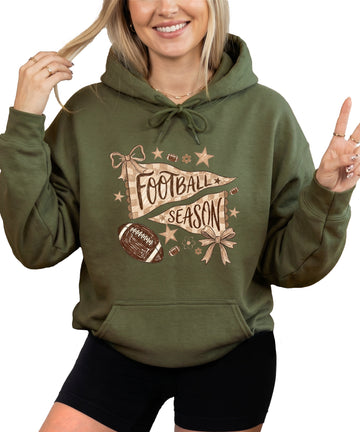 Football Season Coquette Bow Pennant Game Day Hoodie for Women - Army Green - view 1