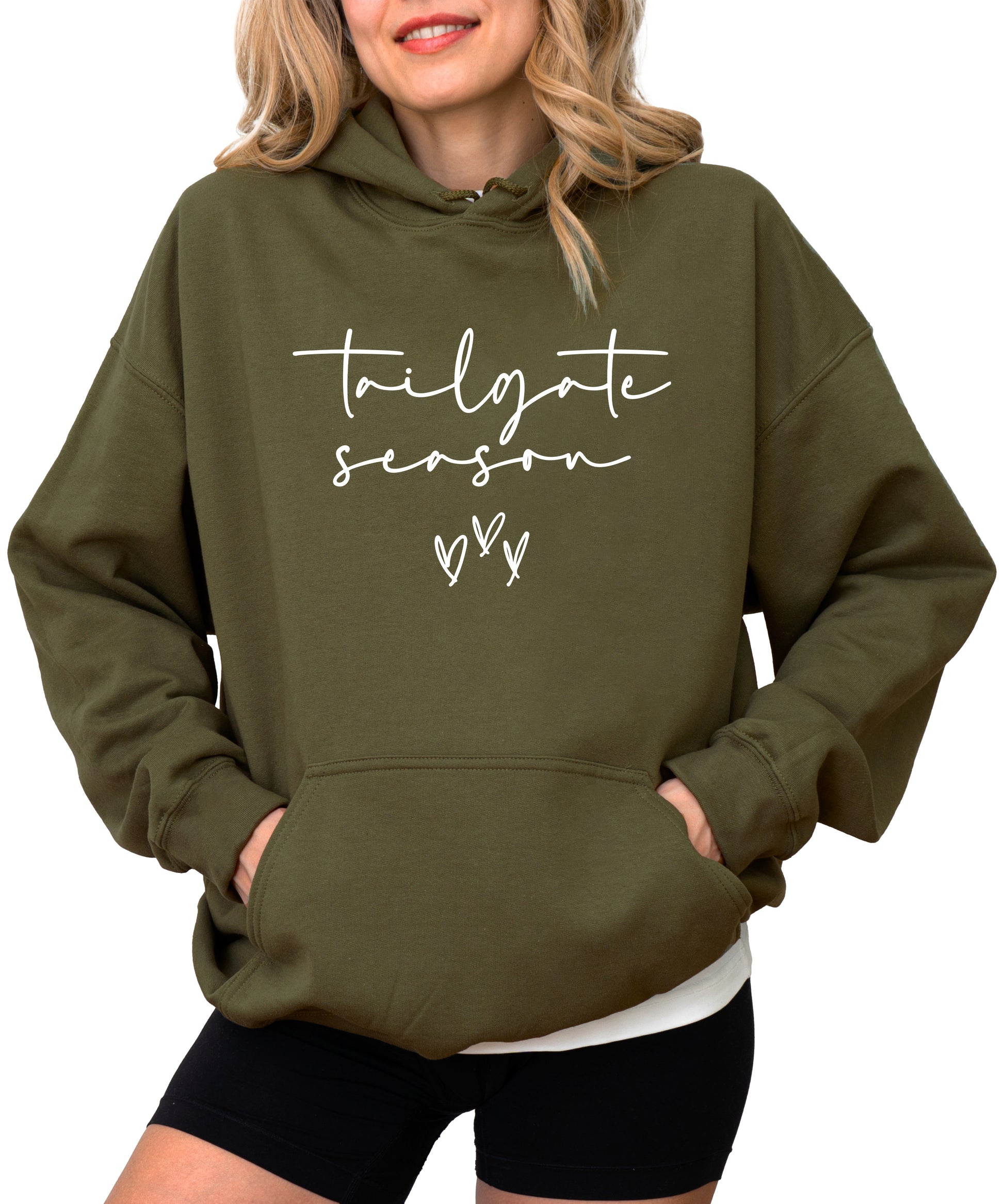 Tailgate Season hoodie Army Green front view
